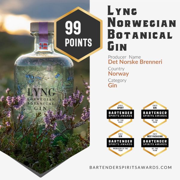 Spirit of the year, Lyng Norwegian Botanical Gin by Det Norske Brenneri (Norwegian Distillery Corp.)