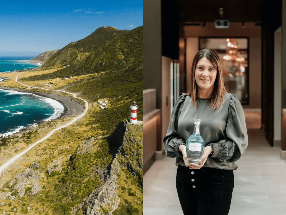 Cape Palliser Lighthouse and Rachel Hall, Head Distiller