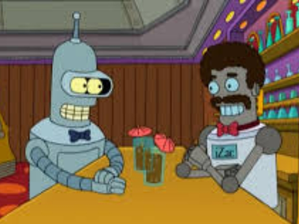 iZac(right) having a drink in Futurama