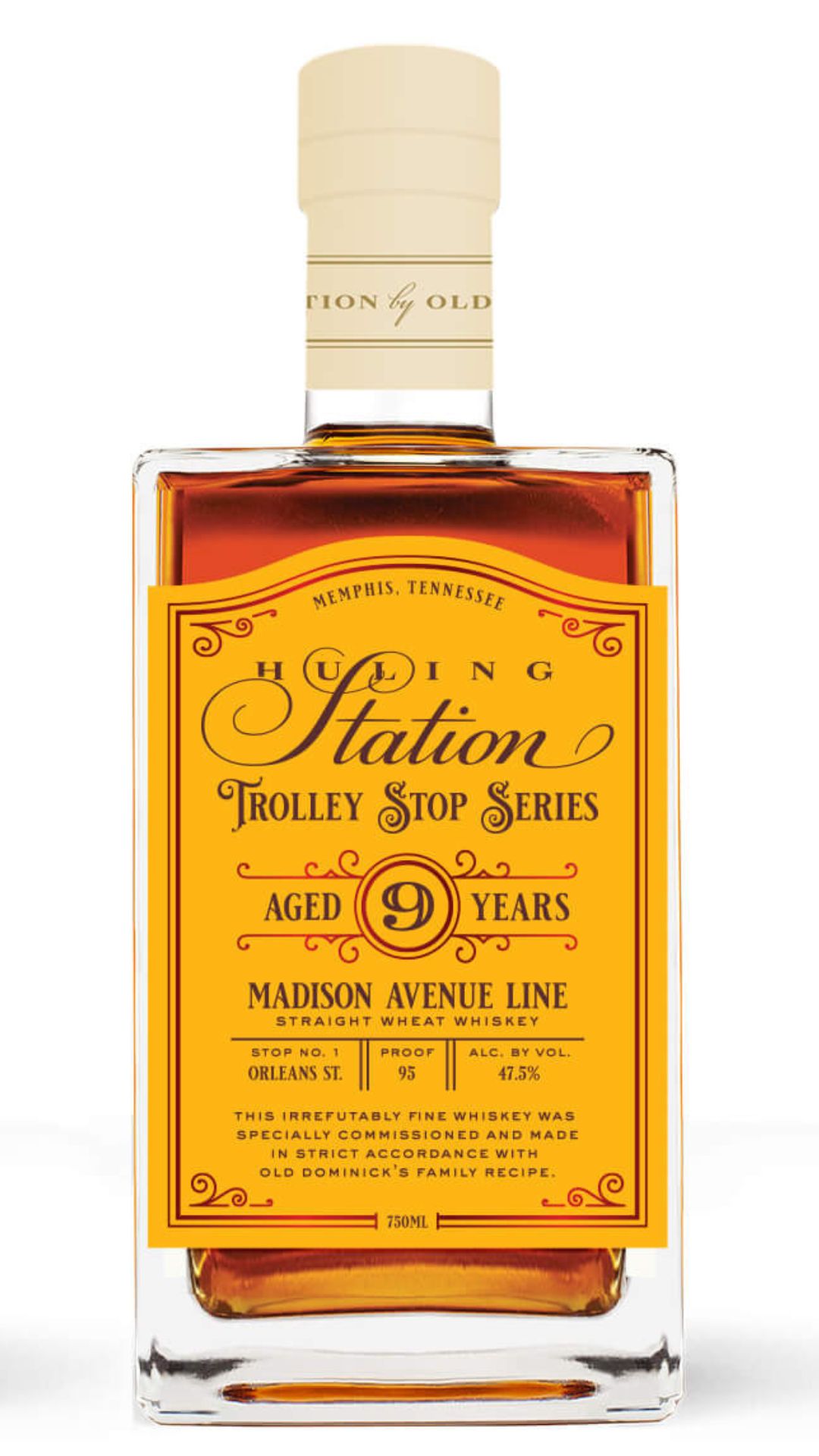 Old Dominick Huling Station Madison Avenue Line Straight Wheat Whiskey Stop 1 Orleans Street