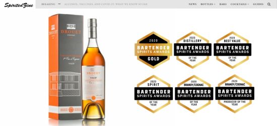 Photo for: Drouet Cognac Sweeps 2020 Bartender Spirits Awards Winning Spirit Of The Year And Distillery Of The Year